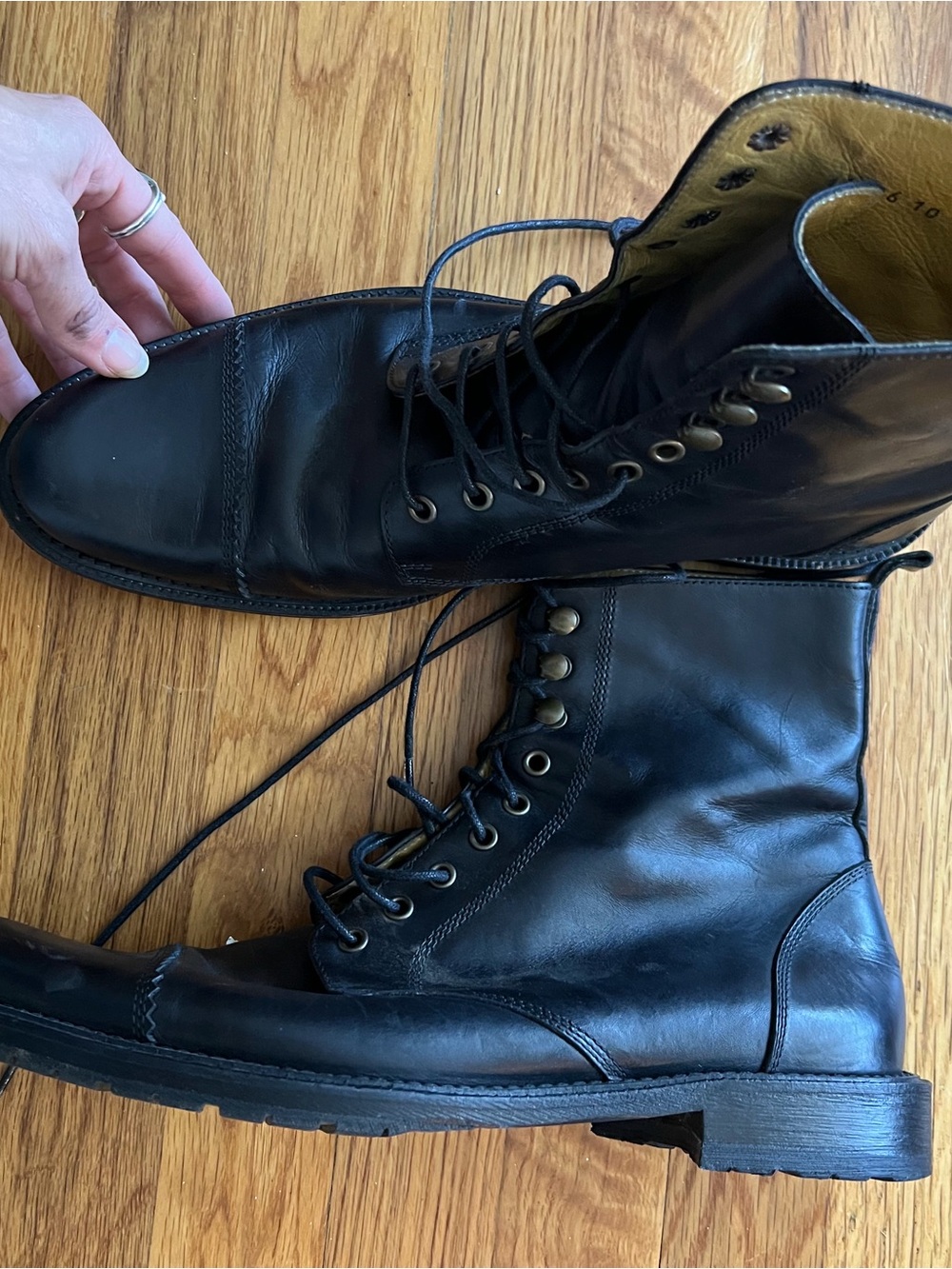Billy Reid Black Leather Lace-Up Combat Boots - Picture 6 of 6